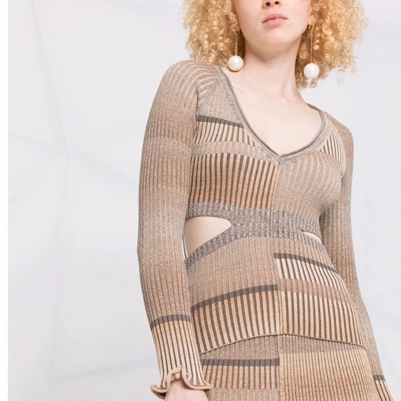 Jonathan Simkai espresso stripe ribbed cutout top - Picture 3 of 9